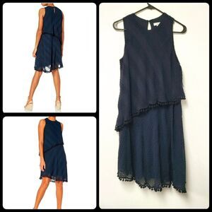 London Times Navy Blue Asymmetrical Layered Sleeveless Dress Women sz 10
